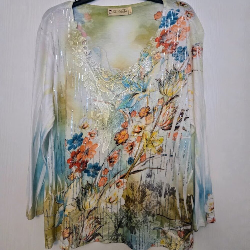 Impulse California L/S floral tunic with‎ sparkle